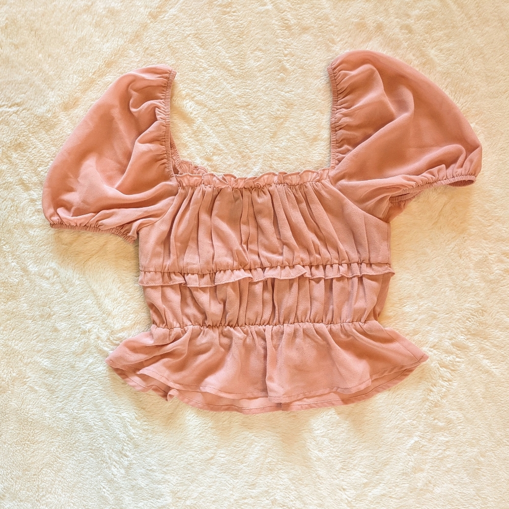 Lumiere Pink Puff Sleeve Crop Top